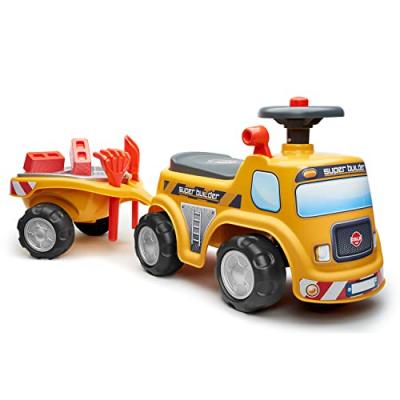 FALK Porteur enfant Chantier Super Builder avec remorque 1 &agrave; 3 ans - 