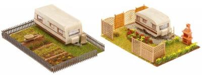FALLER  2 Jardins d'ouvrier avec caravane-H0 - Trains miniatures : d&eacute;c