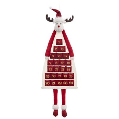 FEERIC LIGHTS & CHRISTMAS D&eacute;co de No&euml;l Calendrier de l'Avent Renne rouge et blanc avec 24 pochettes