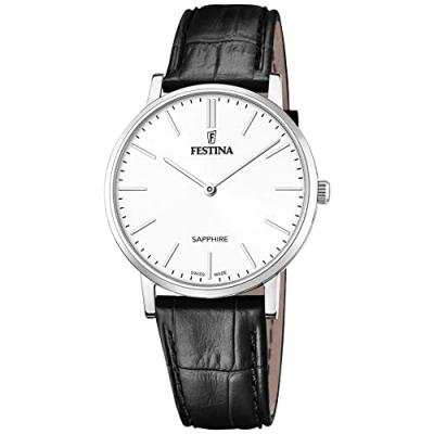 FESTINA SWISS MADE Montre  F20012/1 Blanc, Bracelet Cuir, Homme