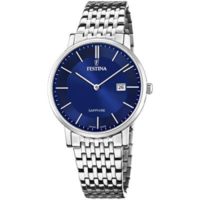FESTINA Montre  Swiss Made F20018/2 Bleu, Bracelet En Acier, Homme