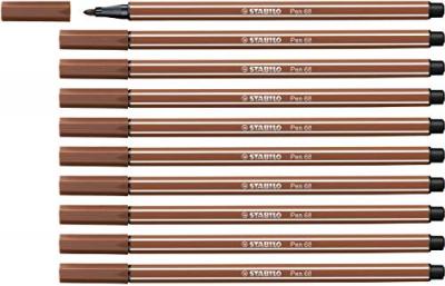 STABILO Feutre dessin  Pen 68 - Lot x 10 feutres de coloriage pointe moyenne - Marron Rouille (68/38)
