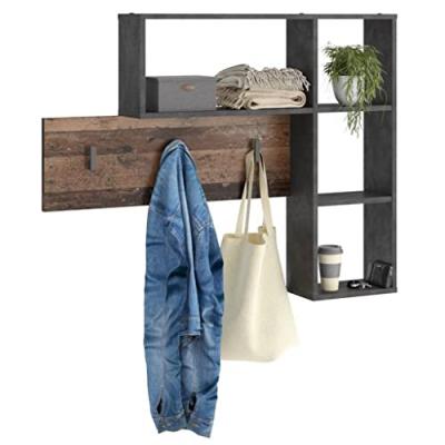 Porte-manteau mural 4 compartiments ouverts anthracite et marron
