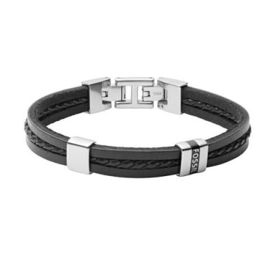 FOSSIL  Bracelet multi-rangs Leather Essentials en Cuir Noir
