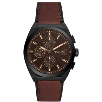 FOSSIL Montre chronographe Everett de, en acier inoxydable, noire, pour homme, FS5798