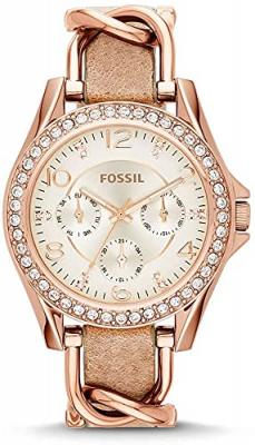 FOSSIL Femme Montre Riley Multifonction en Acier Inoxydable et en Cuir Dor&eacute; Rose et Ivoire, ES3466