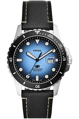 FOSSIL  Blue Dial Black LiteHide Leather Strap Quartz FS5960 100M Montre Homme