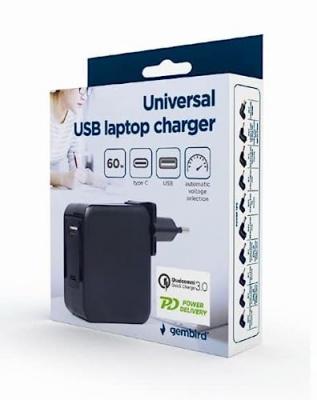GEMBIRD Cargador universal para portatil genbird 60w negro NPA-PD60-01