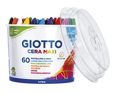 GIOTTO Pot de 60 craies &agrave; la cire maxi - diam&egrave;tre 11,5mm - coloris assorties