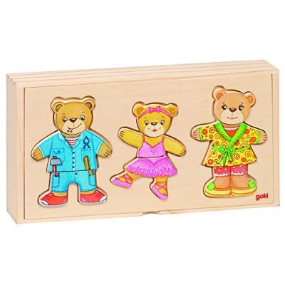 GOKI  - 2041681 - puzzle en bois &agrave; habiller - ours famille - 36 pi&egrave;ces