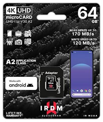 GOODRAM  irdm uhs-i u3 a2 micro sd 64gb c/adap IR-M2AA-0640R12