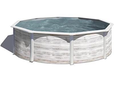 GRE Piscine acier aspect bois Gr&eacute; Finlande &oslash;4 80 x h.1 22 m