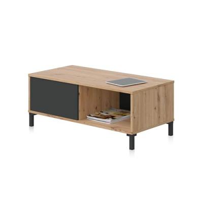 Table basse 2 niches de rangement effet bois - L100 x H40 cm