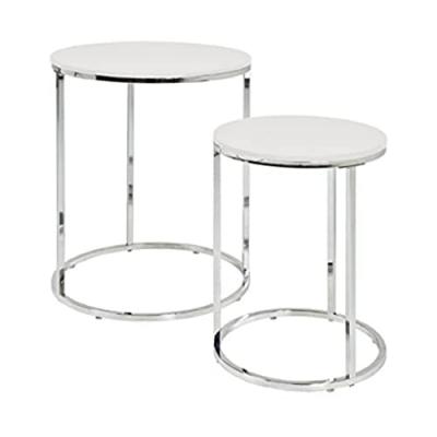 Haku M&ouml;bel 33384 Lot de 2 Tables Basse Acier/MDF Chrom&eacute;-Blanc 50 cm