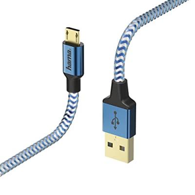 HAMA C&acirc;ble de charge/donn&eacute;es Reflective, micro-USB, 1,5 m, bleu - Neuf