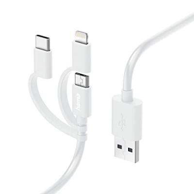 HAMA Cble chrg mult. 3en1, usb-a - micro-usb, usb-c et lightning,1,0m, blc