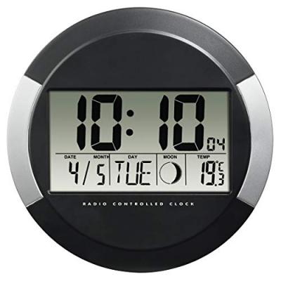 Pendule murale 'PP245' radio pilot&eacute;e, en plastique,noir