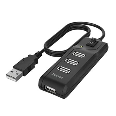 HAMA Hub usb, 4 ports, usb 2.0, 480 mbit/s, interrupteur marche/arr&agrave;&ordf;t