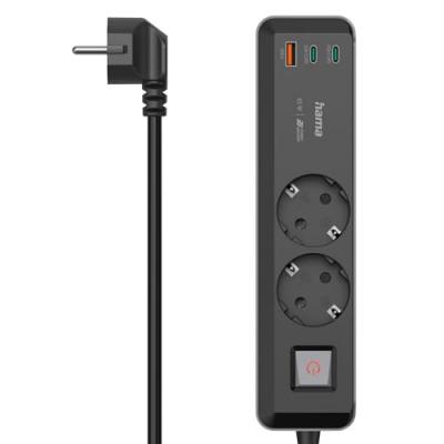 HAMA Multiprise, 2 prises, usb-c/a 65w, pd, interrupteur, 1,4 m, nre/grise