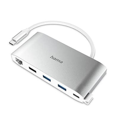 HAMA Hub USB-C, multiport, 8 ports, 3 USB-A, 2 USB-C, VGA, HDMI, LAN - Neuf