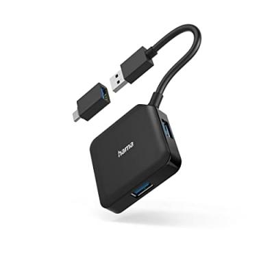 HAMA Hub USB, 4 ports, USB 3.2 Gen1, 5 Gbit/s, avec adaptateur USB-C - Neuf