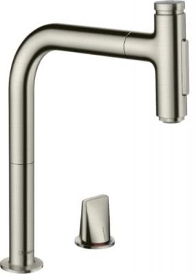HANSGROHE Mitigeur de cuisine 2 trous 200, avec douchette extractible 2 jets, sBox aspect acier inox 