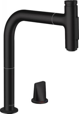 HANSGROHE Mitigeur de cuisine 2 trous 200, avec douchette extractible 2 jets, sBox noir mat 