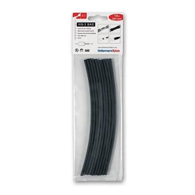 HELLERMANNTYTON  - Lot de 10 gaines thermo r&eacute;tractables noires his-3-bag-3/1 200mm