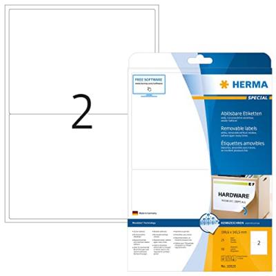 HERMA  10020 &Eacute;tiquettes movables/amovibles 199,6 x 143,5 A4 50 pi&egrave;ces Blanc