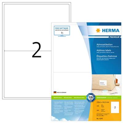 HERMA  4249 &Eacute;tiquettes d'adresse 199,6 x 143,5 Premium A4 200 pi&egrave;ces Blanc
