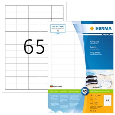 HERMA  etiquettes 38,1x21,2 100f. Din a4 6500 pi&egrave;ces 4270 DFX-164691