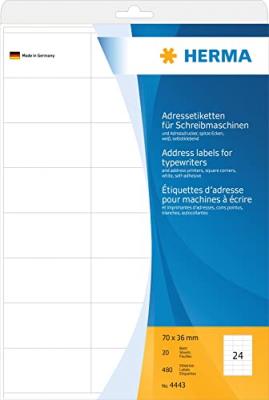 HERMA  - Mat - auto-adh&eacute;sif - blanc - 70 x 36 mm 480 &eacute;tiquette(s) (20 feuille(s) x 24 &eacute;tiquettes adresses