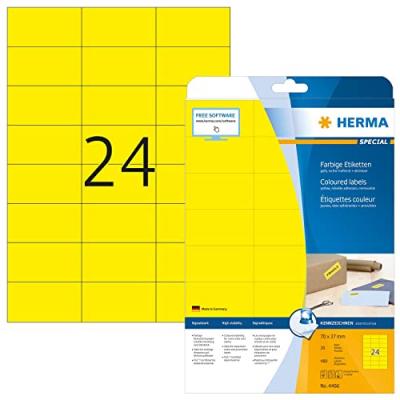 HERMA  etiquettes,jaune 70x37 20f. Din a4 480 pi&egrave;ces 4466 DFX-255388