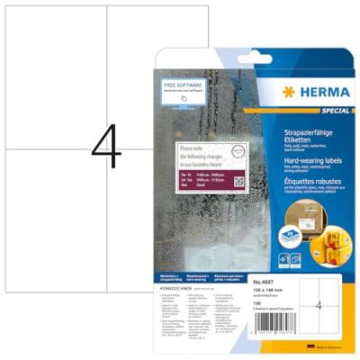 HERMA  Hardwearing Labels 105x148 Mm 25 Sheets Din A4 100 Units Blanc