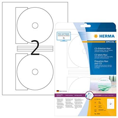 HERMA  Etiquette CD/DVD Inkjet SPECIAL Maxi, diam&egrave;tre: 116 mm - Lot de 2