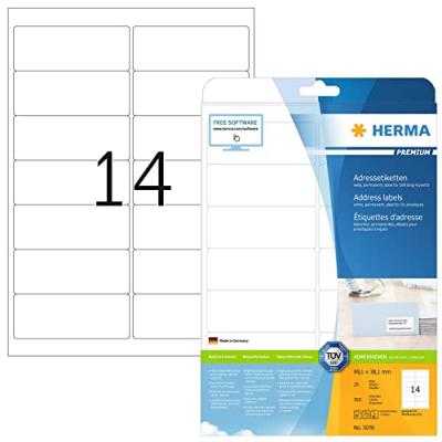HERMA  5076 &Eacute;tiquettes d'adresse 99,1 x 38,1 Premium A4 350 pi&egrave;ces Blanc