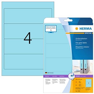 HERMA  etiq. Classeur 192x61 20f. Din a4 80 pi&egrave;ces bleu 5098 DFX-163620