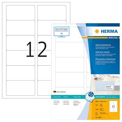  Herma 8805 &Eacute;tiquettes jet d'encre 88,9 x 46,6 A4 1200 pi&egrave;ces Blanc