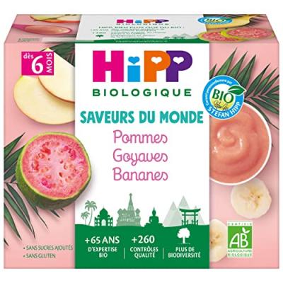 HIPP  Biologique Pommes Goyaves Bananes Coupelles 4x100g