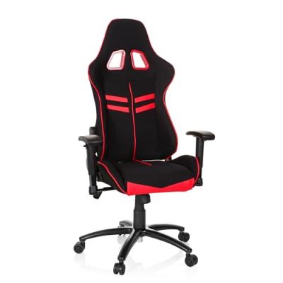 HJH OFFICE Chaise de bureau gaming / fauteuil gamer LEAGUE PRO I tissu / simili-cuir noir / rouge  