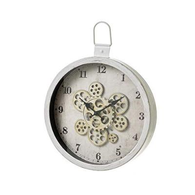 Lola Home Horloge Industrielle en m&eacute;tal Blanc Cristal 50x6x38 cm