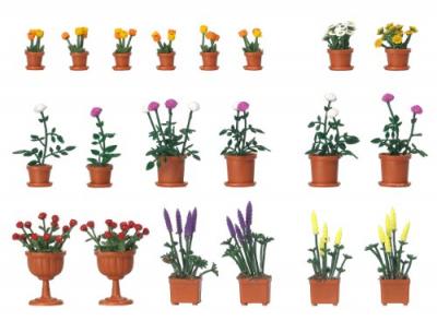 BUSCH  Set of pots with flowers-H0 - Trains miniatures : d&eacute;cors