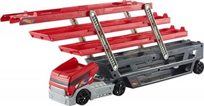 HOT WHEELS Mega camion transporteur : 43.5cm avec 6 panneaux de stationnement + 4 vehicules 