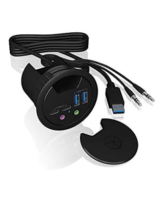 ICY BOX  USB 3.0 Table Hub (60 mm) pour Installation, 2X USB-C, 2X USB-A, Audio, Passe-cble, Noir