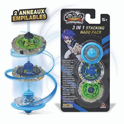 AULDEY Toupie Infinity Nado - Pack 2 anneaux empilables + 1 mini toupie bleue - 