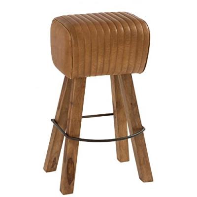 Tabouret de bar saut de cheval en bois et cuir - samir 5607