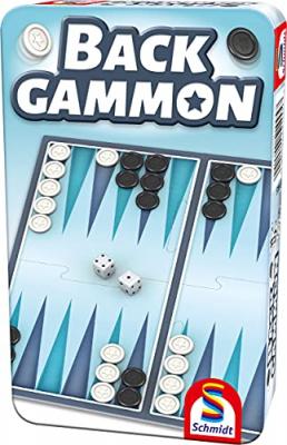 SCHMIDT Jeu de Voyage - Backgammon dans Une bo&icirc;te m&eacute;tallique