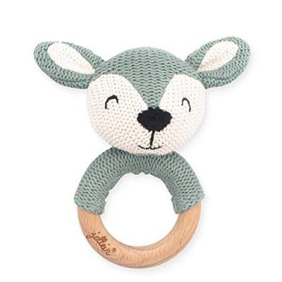 JOLLEIN Hochet anneau de dentition biche en tricot vert cendre