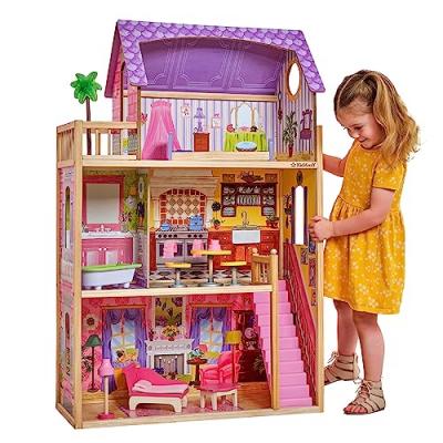 KIDKRAFT  - Maison de poup&eacute;es Kayla en bois + 11 pi&egrave;ces - Rose