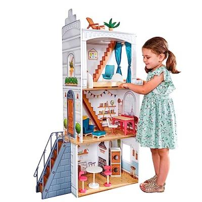 KIDKRAFT  - Maison de poup&eacute;es en bois Rowan avec accessoires blanc